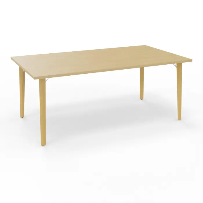 Robin bureau L. 180 cm x P. 100 plateau pré-percé pour obturateur Chêne naturel pieds métal lisse blanc/bois hêtre massif vernis