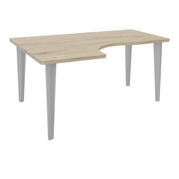 Table de bureau compact asymétriques 90° L160xP120 RT60 pré percés pour 2 obturateurs mélamine chêne Brunswick - élément départ retour à gauche sur piètement fixe éléctrifiable métal lisse gris aluminium