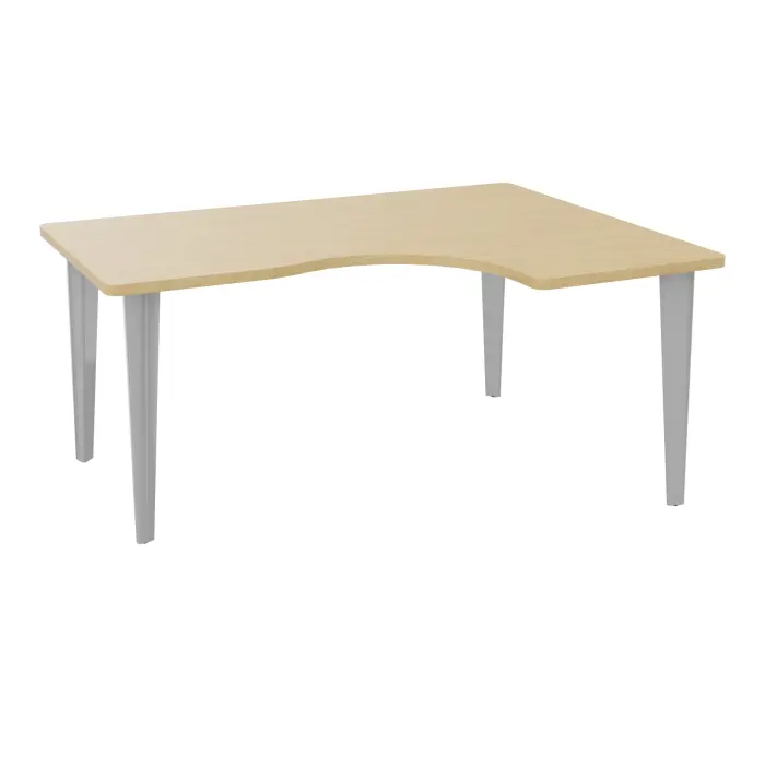 Table de bureau compact asymétriques 90° L160xP120 RT60 pré percés pour 2 obturateurs Chêne naturel - élément départ retour à droite sur piètement fixe métal lisse gris aluminium