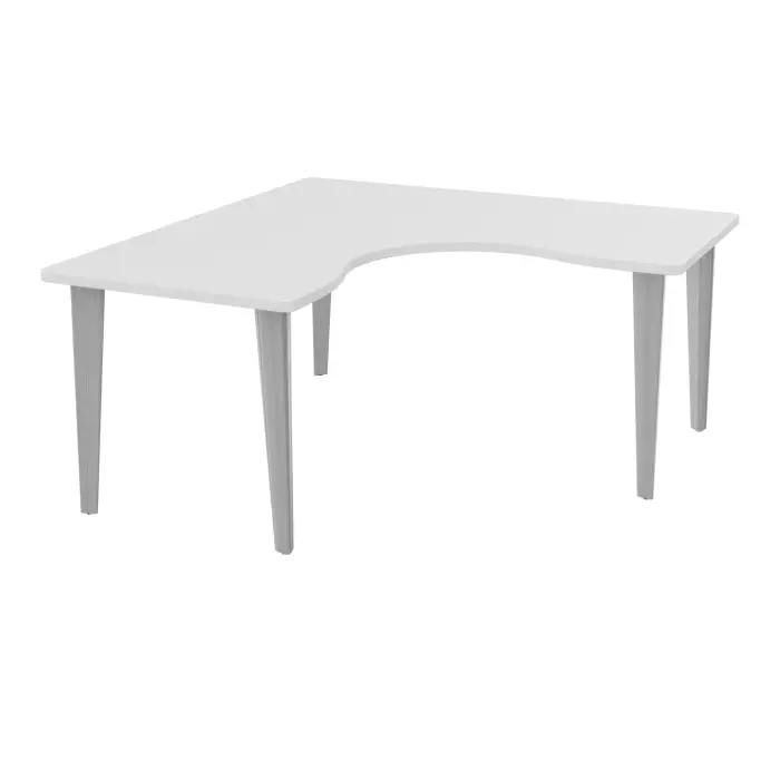Table de bureau compact symétriques 90° L160 RT80 pré percés pour 4 obturateurs mélamine blanc neige - élément départ sur piètement fixe métal lisse gris aluminium + goulotte structurelle