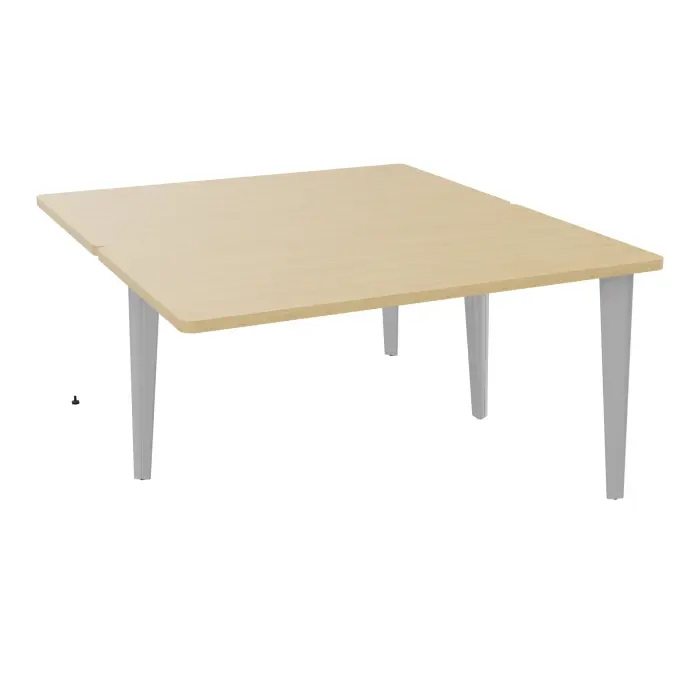 4 Line bureaux partagés pôle de 2 bureaux suivant L. 140 cm x P. 160 cm Chêne naturel pré-percé pour obturateur pieds fixe métal lisse gris aluminium