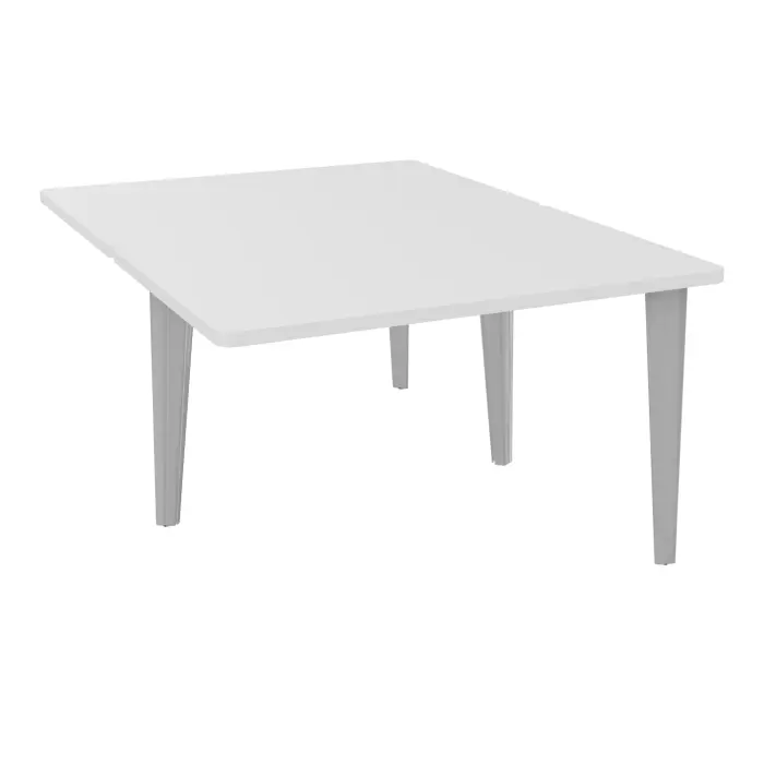 4 Line bureaux partagés pôle de 2 bureaux suivant L. 120 cm x P. 160 cm mélamine blanc neige pré-percé pour obturateur pieds éléctrifiés métal lisse gris aluminium