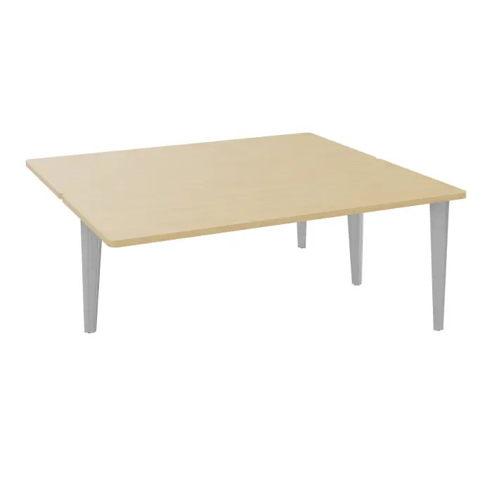 4 Line bureaux partagés pôle de 2 bureaux suivant L. 180 cm x P. 160 cm Chêne naturel pré-percé pour obturateur pieds éléctrifiés métal lisse gris aluminium