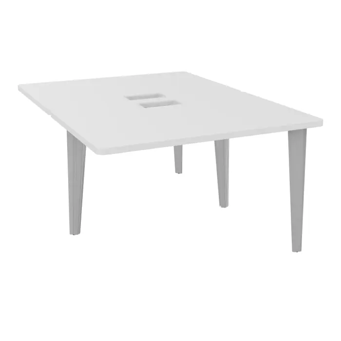 4 Line bureaux partagés pôle de 2 bureaux suivant L. 120 cm x P. 160 cm mélamine blanc neige découpe trappe simple accès pieds fixe métal lisse gris aluminium