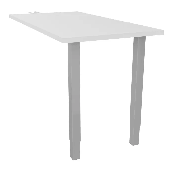 Bureau retour Arial P. 60 x L. 120 cm mélamine blanc neige épaisseur 25mm avec pied de soutien carré réglable en hauteur métal lisse gris aluminium