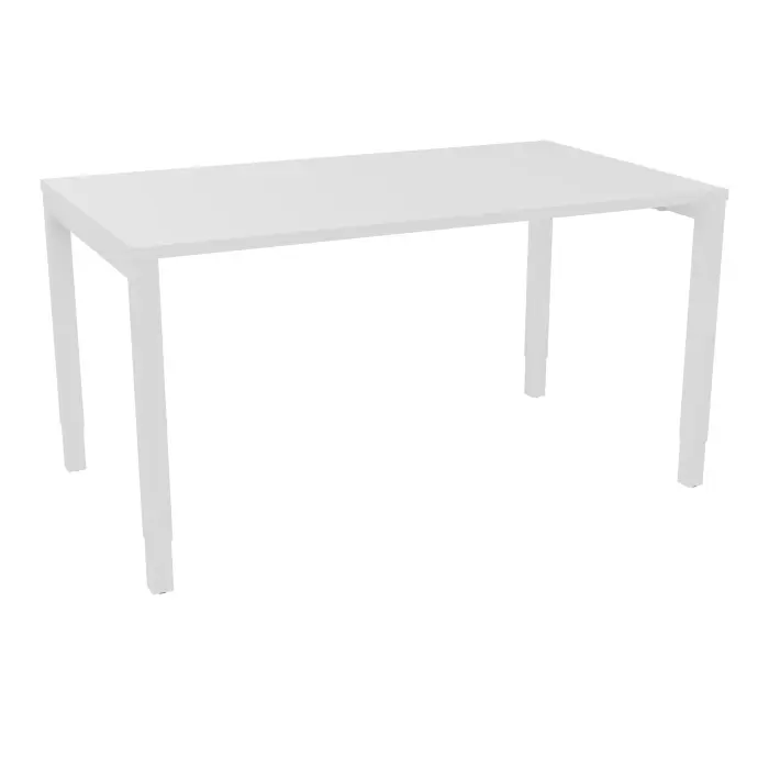 Bureau rectangle Arial L. 140 cm x P 80 cm EP25mm mélamine blanc neige pied carré arche réglable en hauteur métal lisse blanc