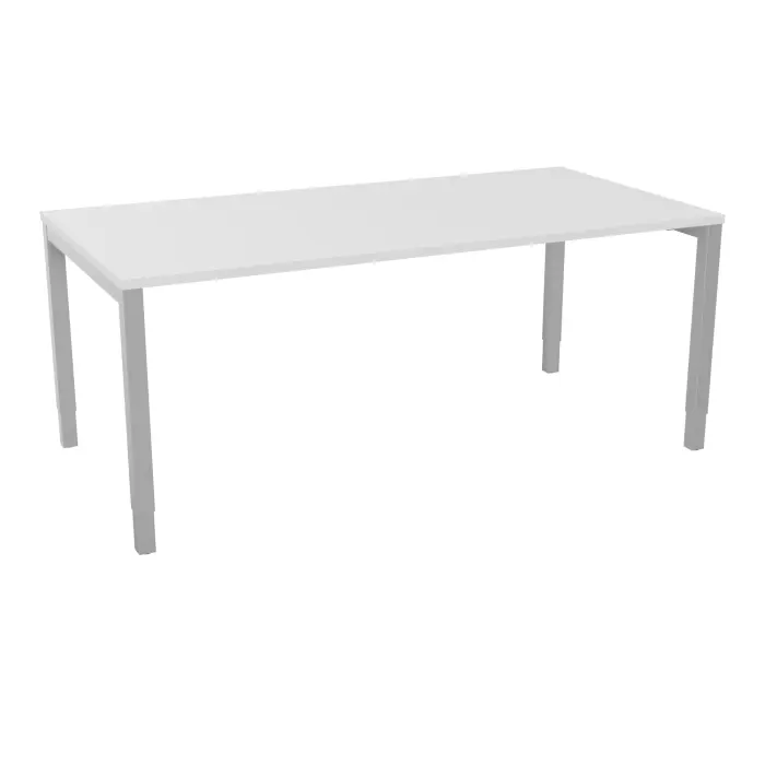 Bureau rectangle Arial L. 180 cm x P. 90 cm EP25mm mélamine blanc neige pied carré arche réglable en hauteur métal lisse gris aluminium