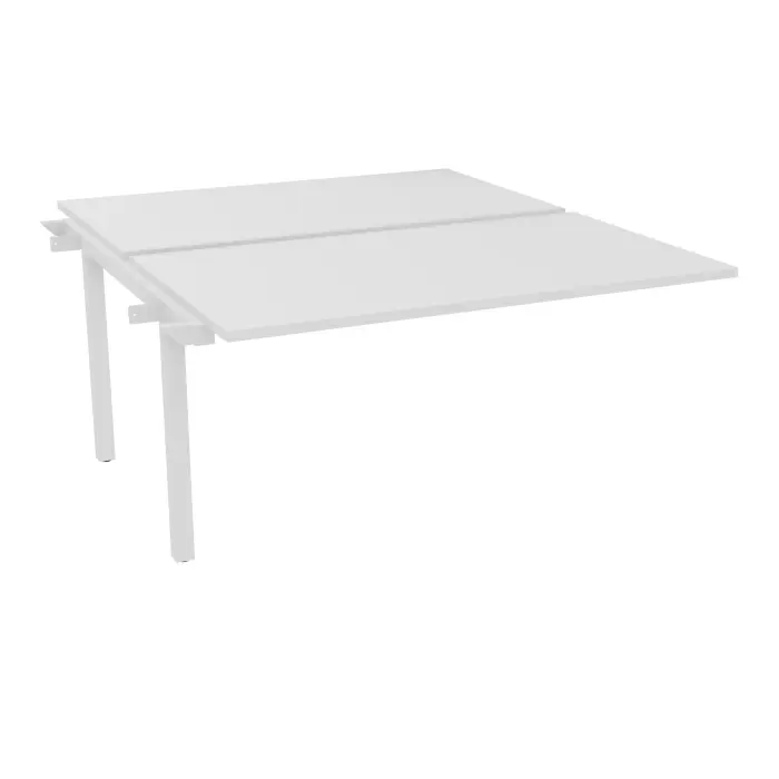 Bureau suivant Arial bench L. 140 cm x P. 80 cm percé obturateur ép.25mm mélamine blanc neige pied intermédiaire métal lisse blanc