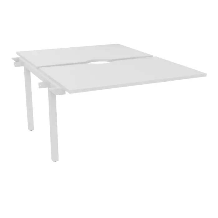 Bureau suivant Arial bench L. 120 cm x P. 80 cm avec échancrure ép.25mm mélamine blanc neige pied intermédiaire métal lisse blanc