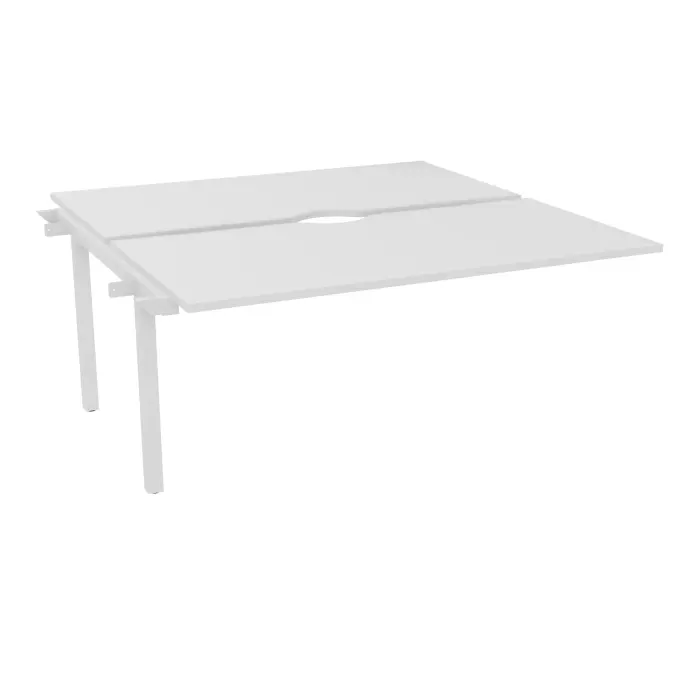 Bureau suivant Arial bench L. 160 cm x P. 80 cm avec échancrure ép.25mm mélamine blanc neige pied intermédiaire métal lisse blanc
