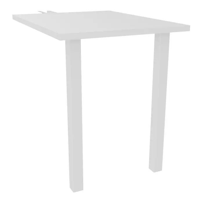 Bureau Arial extention retour L. 80 cm x P. 60 cm plateau ép25mm mélamine blanc neige piètement de soutien carré fixe métal lisse blanc