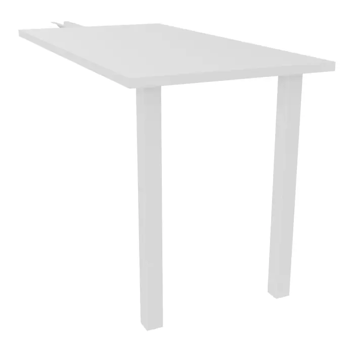 Bureau Arial extention retour L. 120 cm x P. 60 cm plateau ép25mm mélamine blanc neige piètement de soutien carré fixe métal lisse blanc