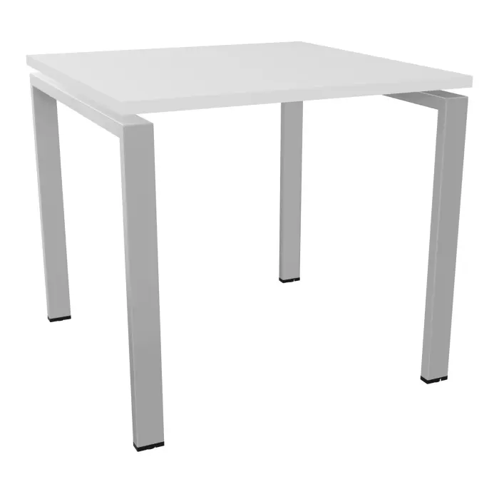 Bureau carré Conect L. 80 x P. 80 cm - plateau ép. 25 mm mélamine blanc neige - piétement arche rectangulaire fixe métal lisse gris aluminium