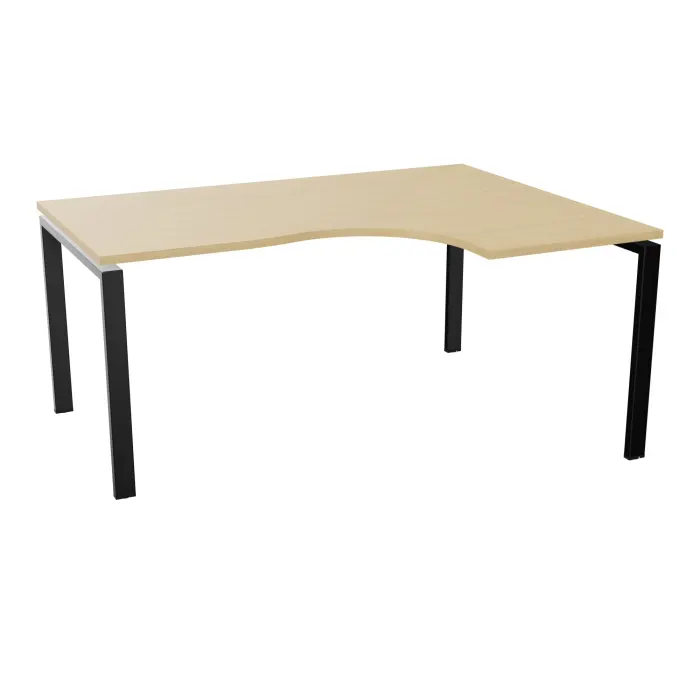 Bureau Conect compact asymétrique 90° retour à droite L. 160 x P. 120 cm - plateau ép. 25 mm mélamine Chêne naturel - piétement arche rectangulaire fixe métal lisse noir