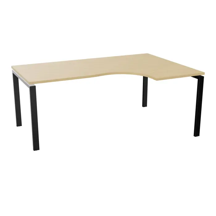 Bureau Conect compact asymétrique 90° retour à droite L. 180 x P. 120 cm - plateau ép. 25 mm mélamine Chêne naturel - piétement arche rectangulaire fixe métal lisse noir