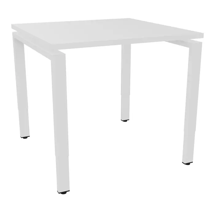 Bureau carré Conect L. 80 x P. 80 cm - plateau ép. 25 mm mélamine blanc neige - piétement arche rectangulaire réglable en hauteur métal lisse blanc