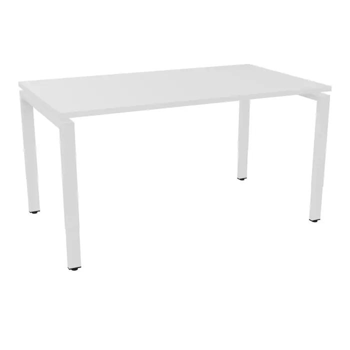 Bureau rectangulaire Conect L. 140 x P. 80 cm - plateau ép. 25 mm mélamine blanc neige - piétement arche rectangulaire réglable en hauteur métal lisse blanc