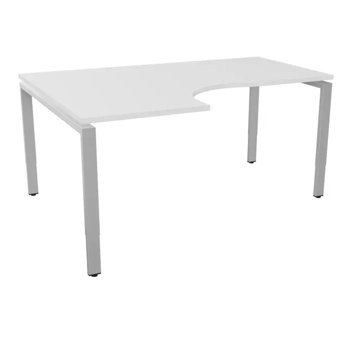 Bureau Conect compact asymétrique 90° retour à gauche L. 160 x P. 120 cm - plateau ép. 25 mm mélamine blanc neige - piétement arche rectangulaire réglable en hauteur métal lisse gris aluminium