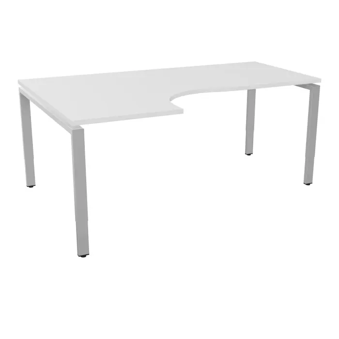 Bureau Conect compact asymétrique 90° retour à gauche L. 180 x P. 120 cm - plateau ép. 25 mm mélamine blanc neige - piétement arche rectangulaire réglable en hauteur métal lisse gris aluminium