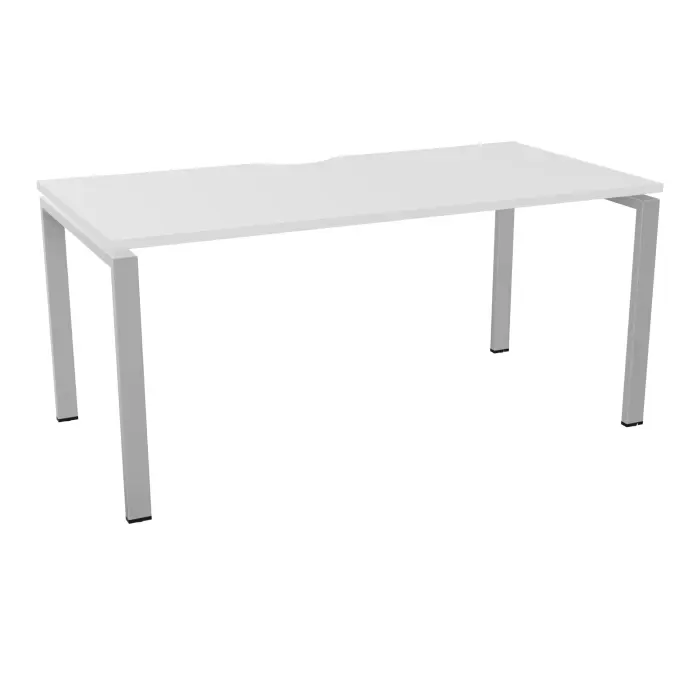 Table de bureau rectangulaire Conect avec échancrure L. 160 x P. 80 cm décor mélamine blanc neige sur pieds arche fixes finition métal lisse gris aluminium