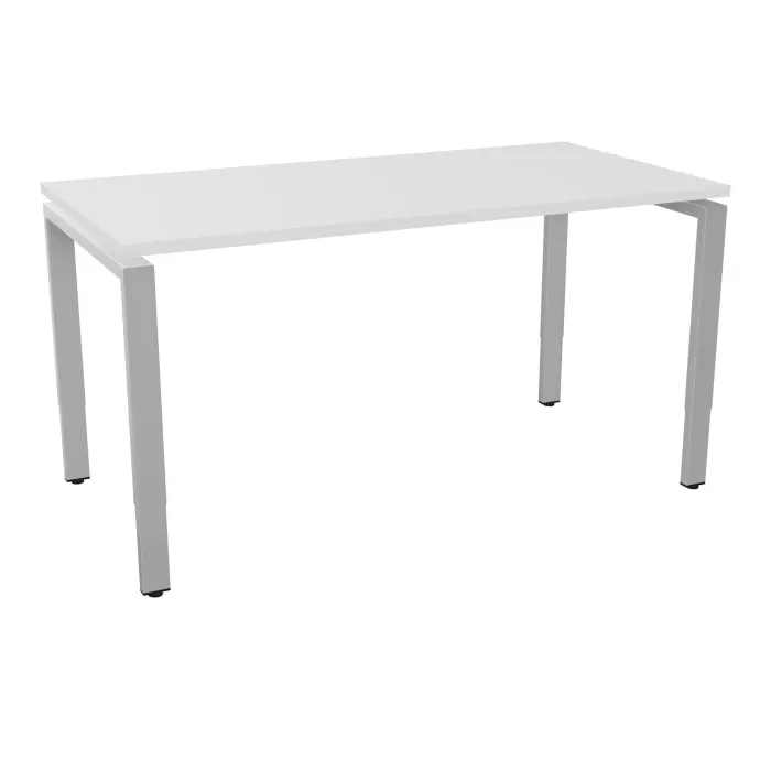 Bureau rectangulaire Conect L. 140 x P. 70 cm - plateau ép. 25 mm mélamine blanc neige - piétement arche rectangulaire réglable en hauteur métal lisse gris aluminium