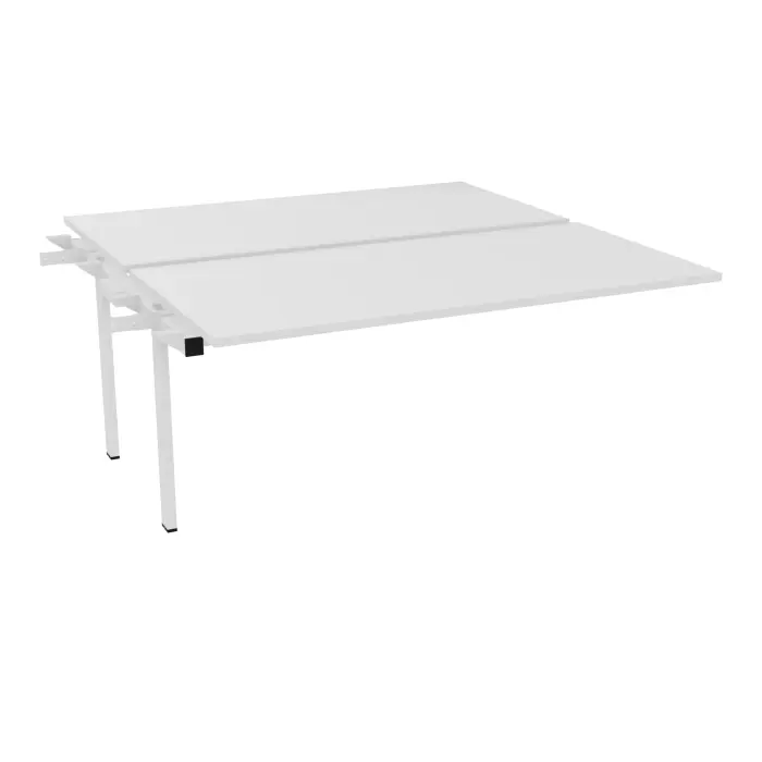 Bureau bench suivant Conect L. 160 x P. 165 cm - 2 plateaux ép. 25 mm mélamine blanc neige - piétement intermédiaire carré métal lisse blanc