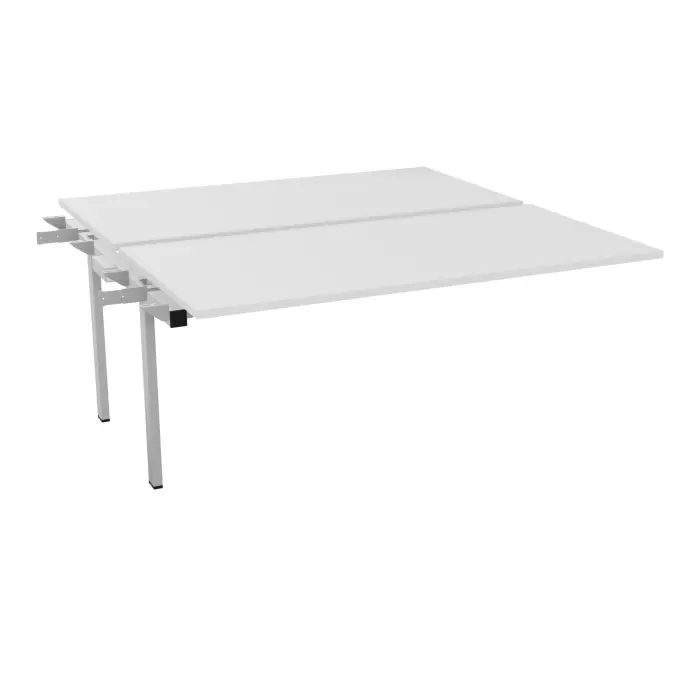 Bureau bench suivant Conect L. 160 x P. 165 cm - 2 plateaux coulissants ép. 25 mm mélamine blanc neige - piétement intermédiaire carré métal lisse gris aluminium