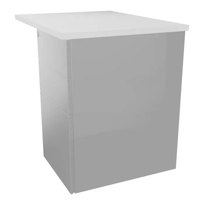 Retour rectangulaire Conect L. 80 x P. 60 cm - plateau ep. 25 mm mélamine blanc neige - sur caisson hauteur bureau 3 tiroirs métal lisse gris aluminium
