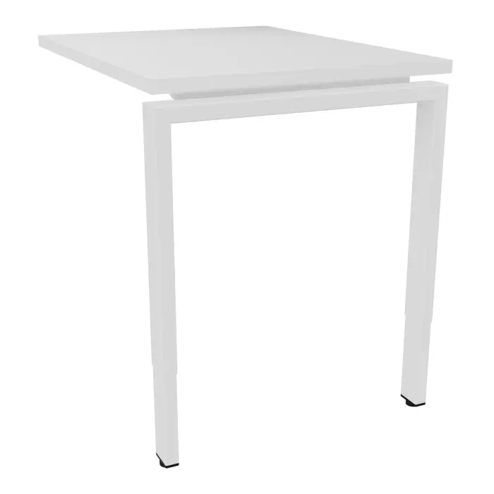 Retour rectangulaire Conect L. 80 x P. 60 cm - plateau ep. 25 mm mélamine blanc neige - piétement arche rectangulaire réglable en hauteur métal lisse blanc