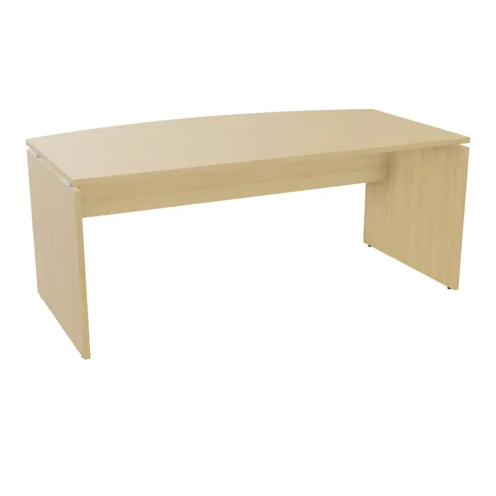 Bureau Forstyl arqué L. 180 cm x P. 97 cm mélamine Chêne naturel pré percé pour obturateur piètements panneau mélamine Chêne naturel