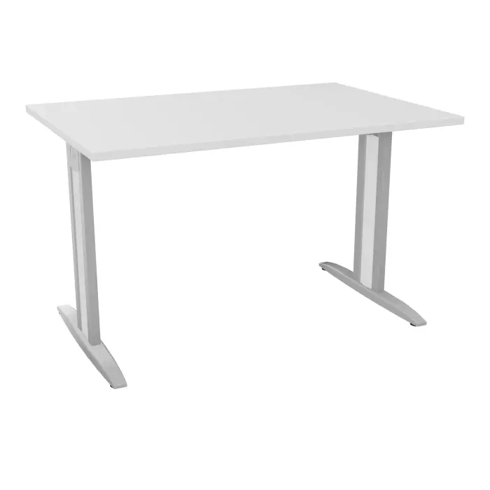 Table de bureau rectangulaire IdoL L. 120 x P. 80 cm décor blanc neige sur pieds I fixes centrés finition gris aluminium avec traverse - carter finition blanc