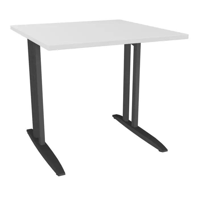Table de bureau carré IdoL L. 80 x P. 80 cm décor mélamine blanc neige sur pieds L fixes décentrés finition métal structuré gris anthracite avec traverse - sans carter