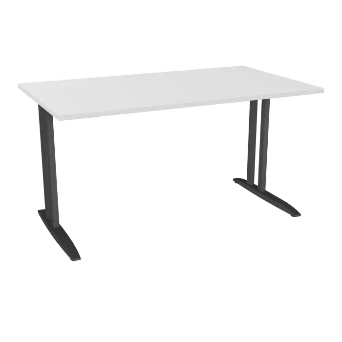 Table de bureau rectangulaire IdoL L. 140 x P. 80 cm décor blanc neige sur pieds L fixes décentrés finition gris anthraciteavec traverse - sans carter
