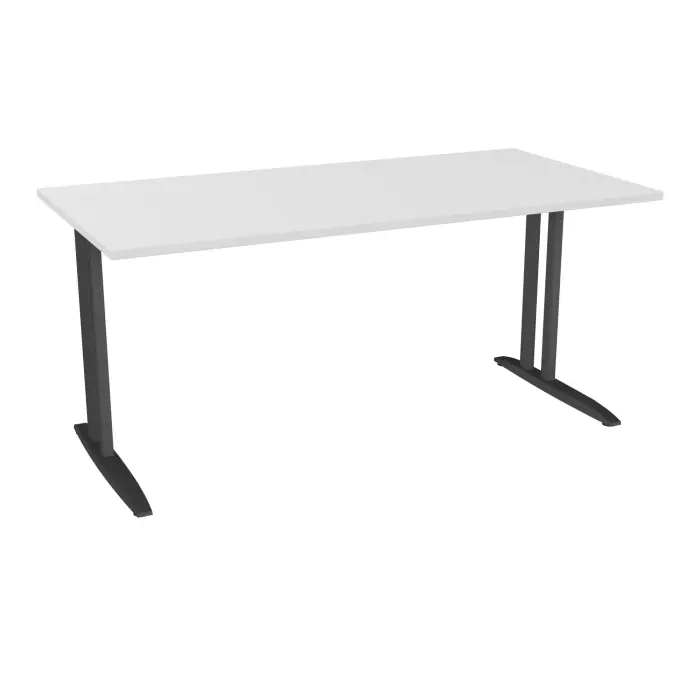 Table de bureau rectangulaire IdoL L. 160 x P. 80 cm décor blanc neige sur pieds L fixes décentrés finition gris anthraciteavec traverse - sans carter