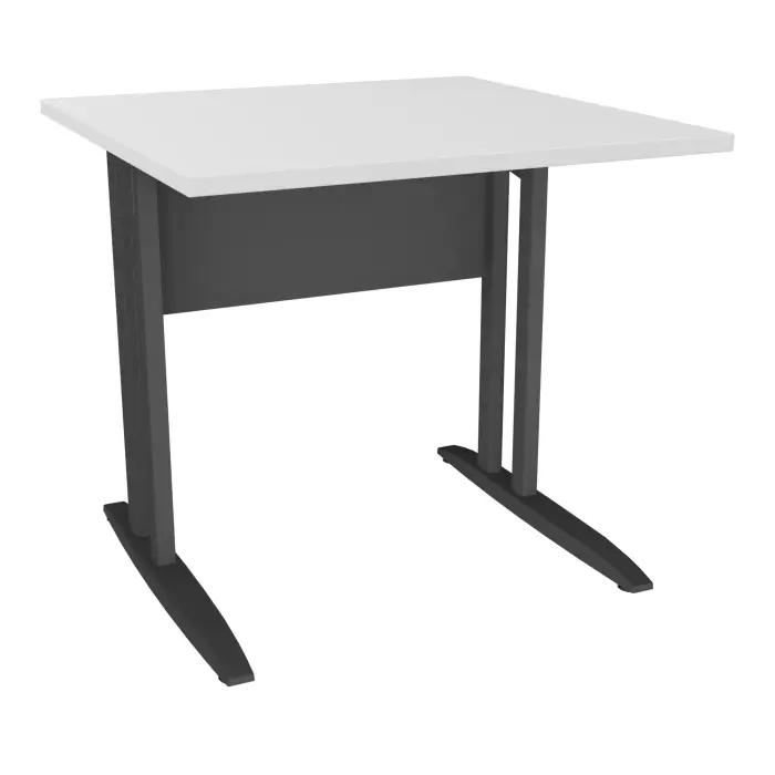 Table de bureau carré IdoL L. 80 x P. 80 cm décor mélamine blanc neige sur pieds L fixes décentrés et voile de fond métal finition métal structuré gris anthracite sans carter