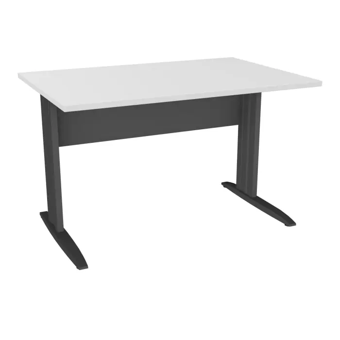 Table de bureau rectangulaire IdoL L. 120 x P. 80 cm décor blanc neige sur pieds L fixes décentrés et voile de fond métal finition gris anthracite - carter finition gris anthracite