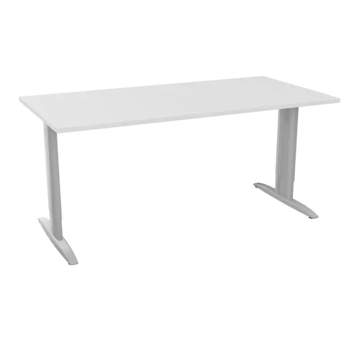 Table de bureau rectangulaire IdoL L. 160 x P. 80 cm décor blanc neige sur pieds I centrés réglables en hauteur avec carter et traverse finition gris aluminium