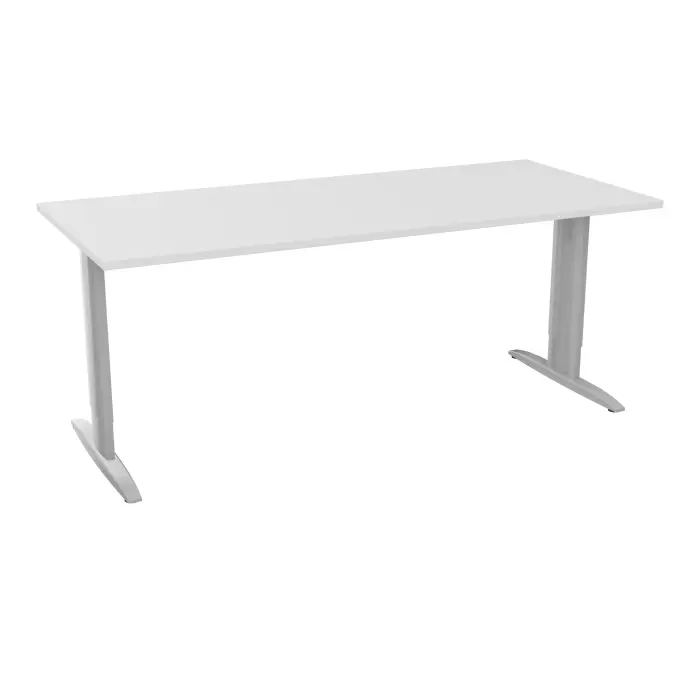 Table de bureau rectangulaire IdoL L. 180 x P. 80 cm décor blanc neige sur pieds I centrés réglables en hauteur avec carter et traverse finition gris aluminium