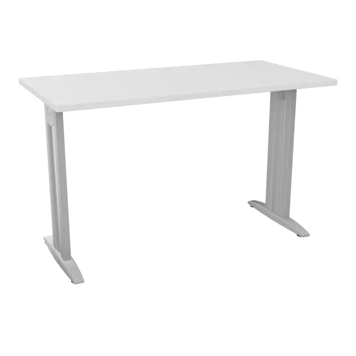 Table de bureau rectangulaire IdoL L. 120 x P. 60 cm décor blanc neige sur pieds I fixes centrés finition gris aluminium avec traverse - carter finition gris aluminium