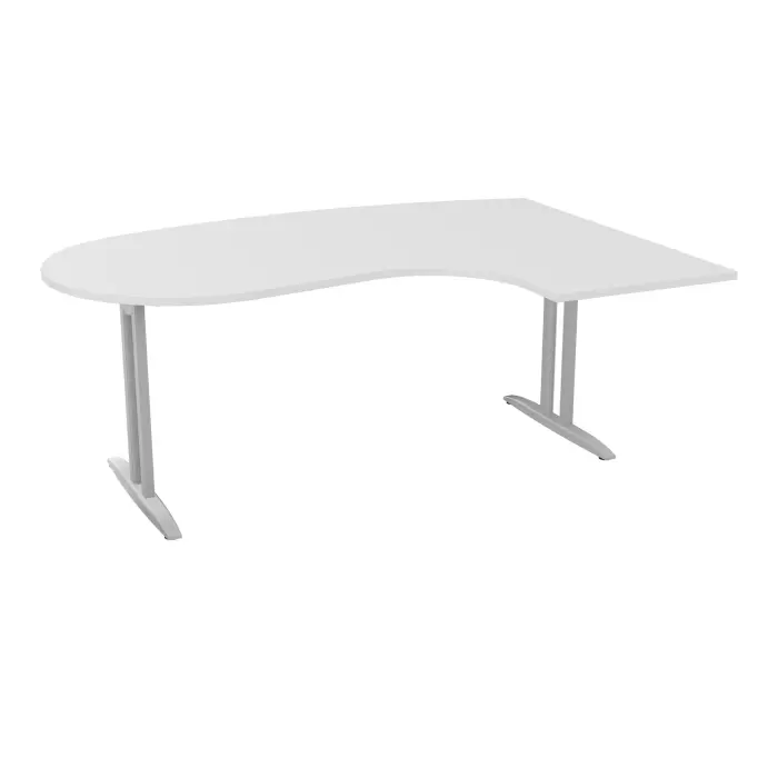 Bureau compact convivial 90° IdoL L. 180 x Rt 60 cm - retour à droite décor blanc neige sur pieds I fixes centrés finition gris aluminiumavec traverse - sans carter