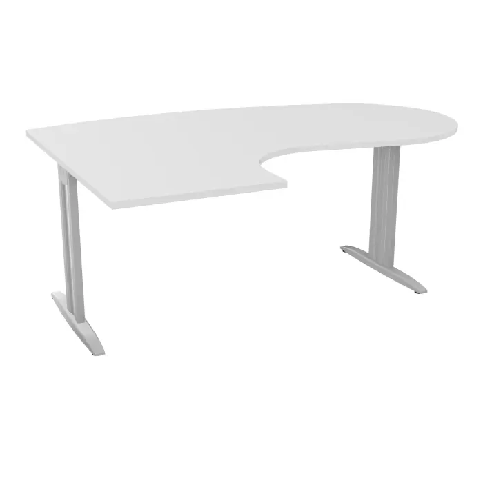 Bureau compact convivial 90° IdoL L. 180 x Rt 60 cm - retour à gauche décor blanc neige sur pieds I fixes centrés gris aluminium avec traverse  - carter finition gris aluminium