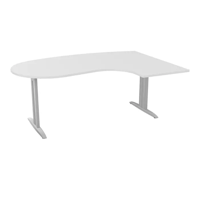 Bureau compact convivial 90° IdoL L. 180 x Rt 60 cm - retour à droite décor blanc neige sur pieds I fixes centrés gris aluminium avec traverse  - carter finition gris aluminium