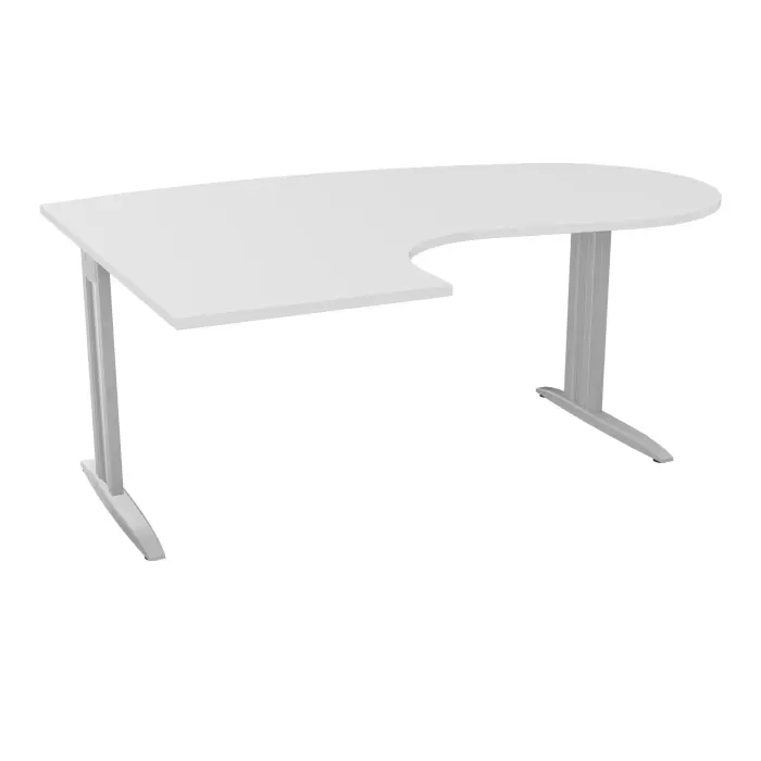 Bureau compact convivial 90° IdoL L. 180 x Rt 60 cm - retour à gauche décor blanc neige sur pieds L fixes décentrés gris aluminium avec traverse  - carter finition gris aluminium