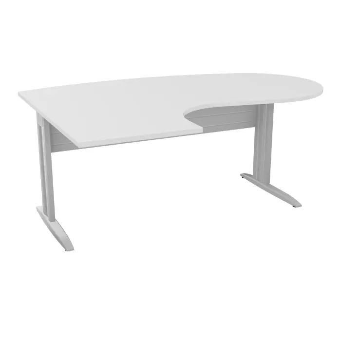 Bureau compact convivial 90° IdoL L. 180  x Rt. 60 cm et Retour à gauche décor blanc neige sur pieds fixes décentrés et voile de fond métallique finition gris aluminium - carter gris aluminium