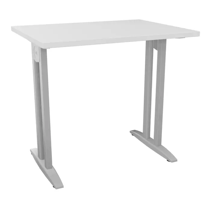 Table de bureau rectangulaire Idol L. 80  x P. 60 cm décor blanc neige sur pieds I fixes centrés finition gris aluminium avec traverse - sans carter