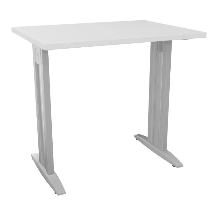 Table de bureau rectangulaire Idol L. 80  x P. 60 cm décor blanc neige sur pieds I fixes centrés et traverse finition gris aluminium - carter gris aluminium