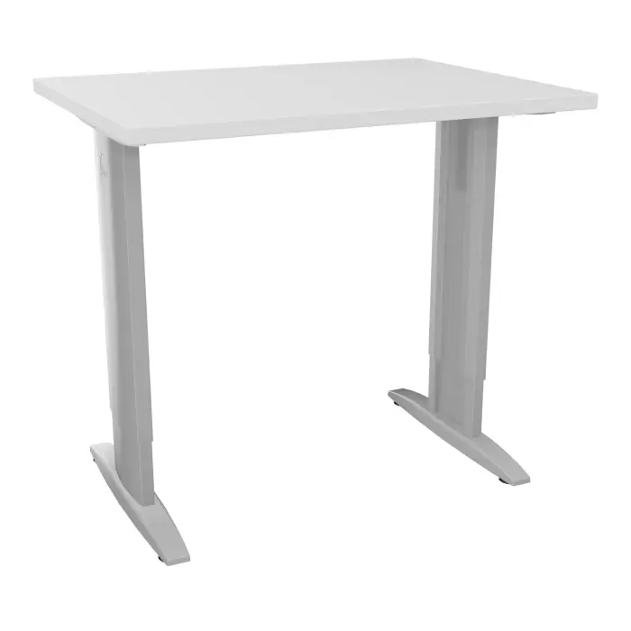 Table de bureau rectangulaire Idol L. 80 x P. 60 cm décor blanc neige sur pieds I centrés réglables en hauteur et traverse finition gris aluminium - carter gris aluminium