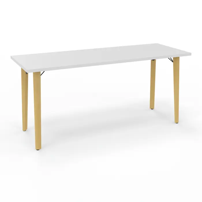 Robin table L. 160 cm x P. 60 cm mélamine blanc neige pré-percé pour obturateur pieds métal lisse noir/bois hêtre massif vernis