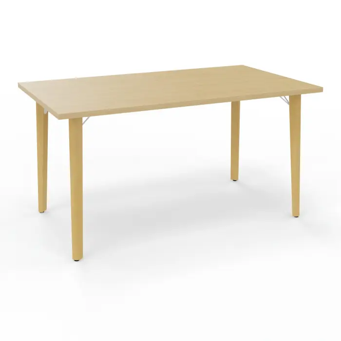 Robin table L. 140 cm x P. 80 cm Chêne naturel pré-percé pour obturateur pieds métal lisse blanc/bois hêtre massif vernis