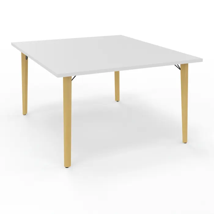 Robin table départ monoplateau L. 120 cm x P. 142 cm mélamine blanc neige pré-percé 4 obturateurs 4 pieds métal lisse noir/bois hêtre massif vernis